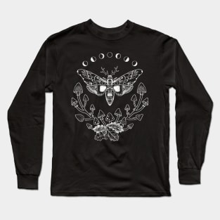 Death moth with moon phases mushrooms. Goblincore Fairycore Long Sleeve T-Shirt